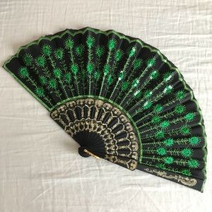 Green Sequined Hand Fan